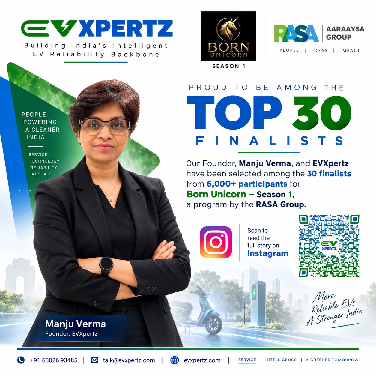 EVXpertz founder Manju Verma selected among 30 finalists for Born Unicorn Season 1 by RASA Group