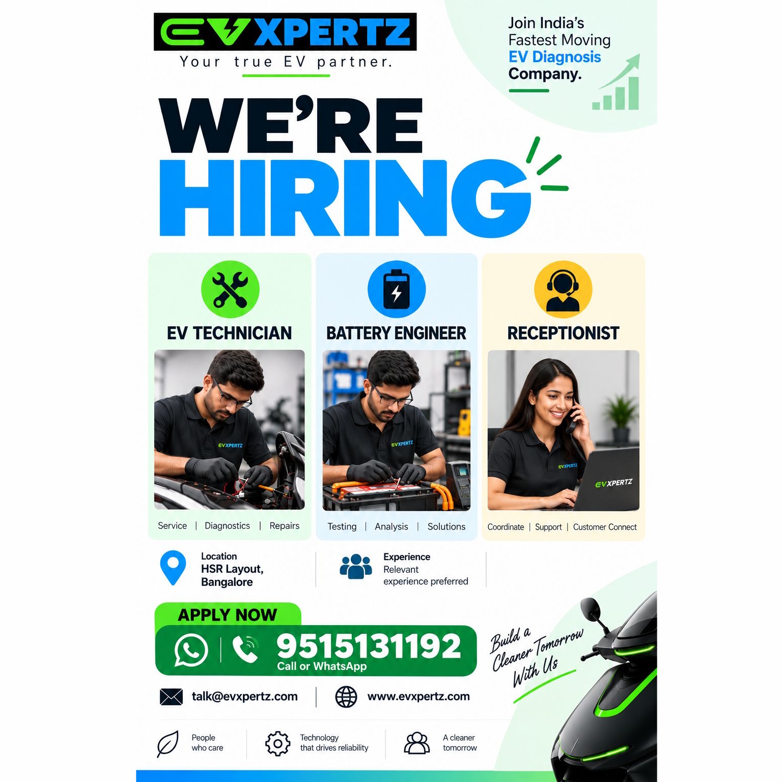 EVXpertz hiring for EV technician, battery engineer and customer support roles in HSR Layout, Bengaluru